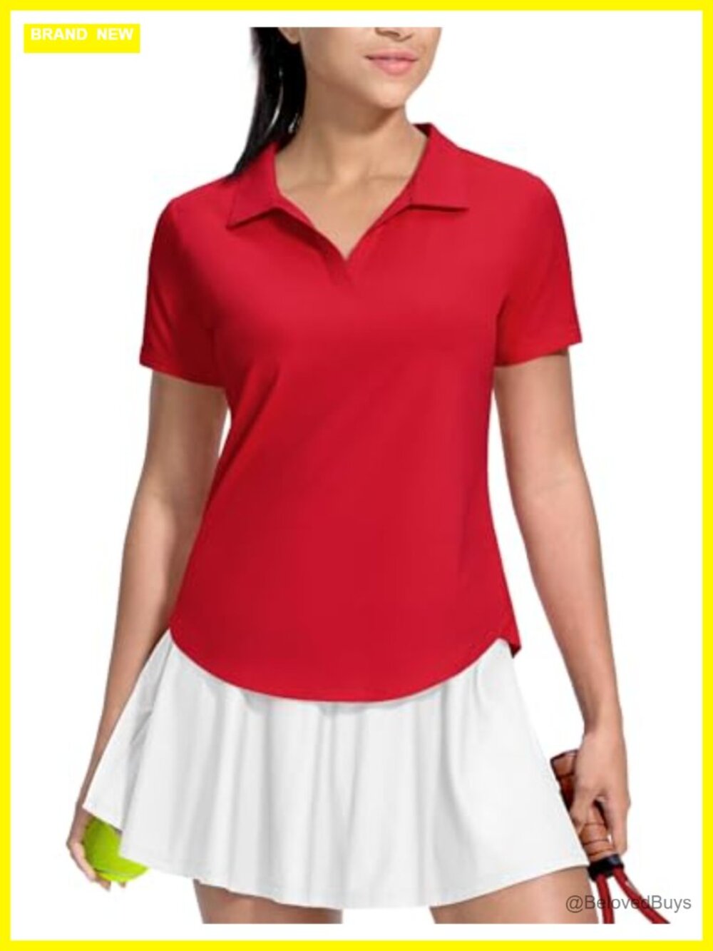 Womens Golf Polo Shirt V Neck Dry Fit Collared UPF 50+ Short Sleeve Active Top